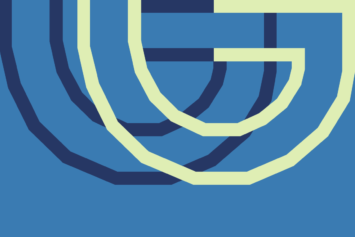 Graphic of overlapping letter G’s in mint green and navy blue